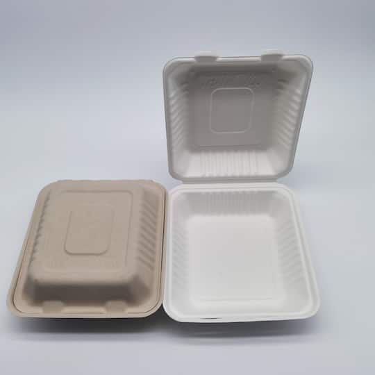 9" White Single-Compartment Hinged Compostable Take Out Containers, 200ct.
